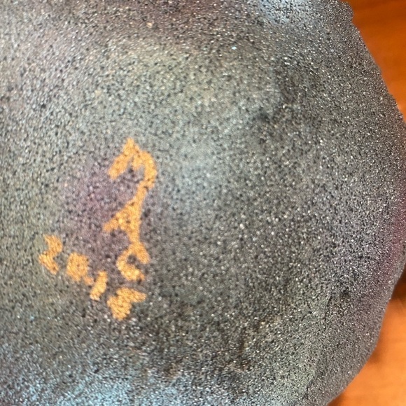 Basket Gourd with Raku finish - Artist made by Martha Cline Turquoise Feathers - Picture 9 of 13